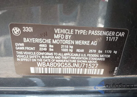 2018 BMW 330 xDrive from USA, damaged, VIN WBA8D9G55JNU71527